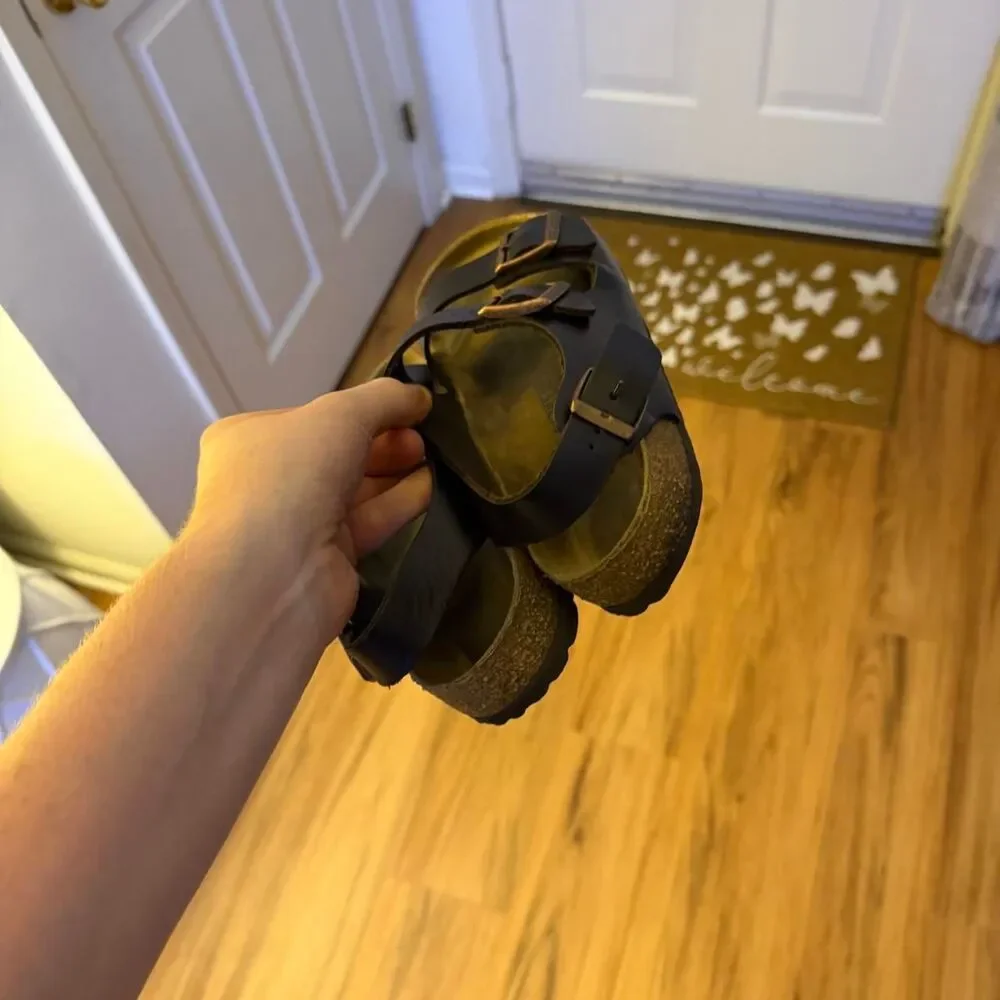 Birkenstock Milano Black Sandals Mens Size 8 Regular Fit Cork Backstrap
